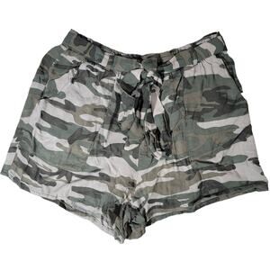 Blu Edit Women Camouflage Belted Paperbag Waist Shorts Size L